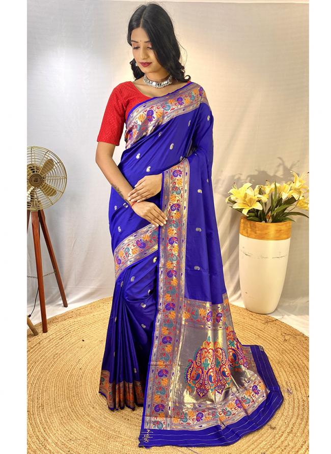 Paithani Silk Royal Blue Festival Wear Weaving Saree